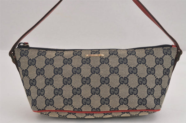 Authentic GUCCI Hand Bag Pouch Purse GG Canvas Leather 07198 Navy Blue 3548J