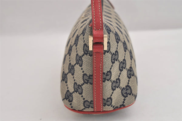 Authentic GUCCI Hand Bag Pouch Purse GG Canvas Leather 07198 Navy Blue 3548J