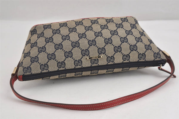 Authentic GUCCI Hand Bag Pouch Purse GG Canvas Leather 07198 Navy Blue 3548J