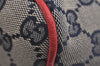 Authentic GUCCI Hand Bag Pouch Purse GG Canvas Leather 07198 Navy Blue 3548J