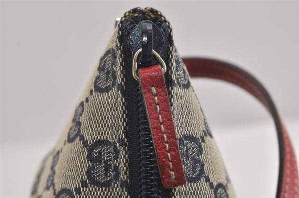 Authentic GUCCI Hand Bag Pouch Purse GG Canvas Leather 07198 Navy Blue 3548J