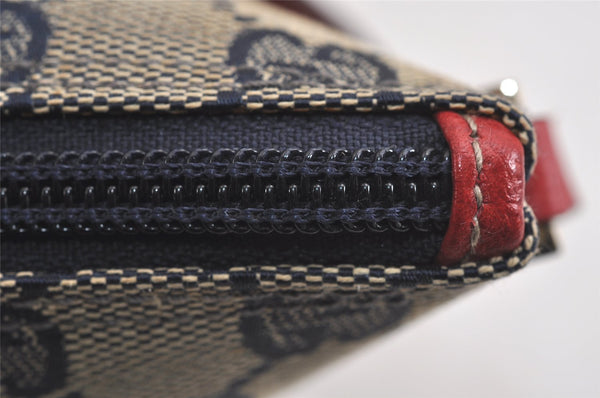 Authentic GUCCI Hand Bag Pouch Purse GG Canvas Leather 07198 Navy Blue 3548J