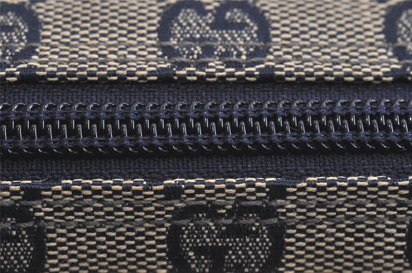 Authentic GUCCI Hand Bag Pouch Purse GG Canvas Leather 07198 Navy Blue 3548J