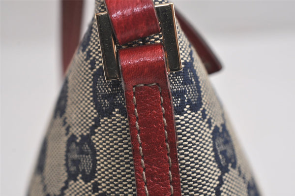 Authentic GUCCI Hand Bag Pouch Purse GG Canvas Leather 07198 Navy Blue 3548J