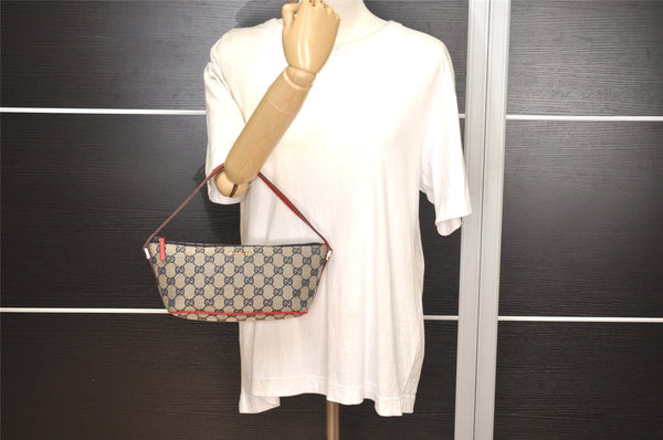 Authentic GUCCI Hand Bag Pouch Purse GG Canvas Leather 07198 Navy Blue 3548J