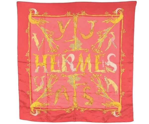 Authentic HERMES Carre 90 Scarf "Alphabet Ⅲ" Silk Bordeaux Red 3549J