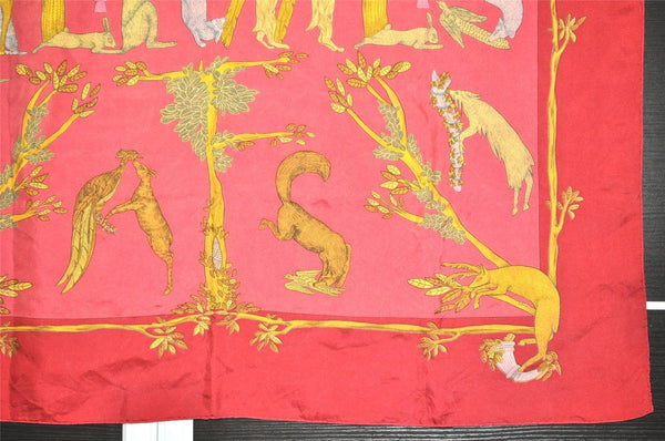 Authentic HERMES Carre 90 Scarf "Alphabet Ⅲ" Silk Bordeaux Red 3549J