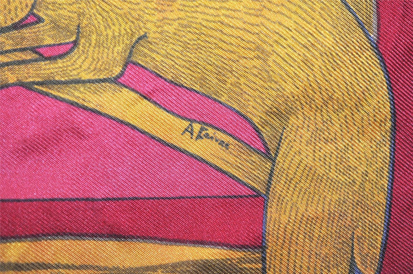 Authentic HERMES Carre 90 Scarf "Alphabet Ⅲ" Silk Bordeaux Red 3549J