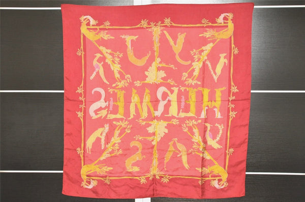 Authentic HERMES Carre 90 Scarf "Alphabet Ⅲ" Silk Bordeaux Red 3549J