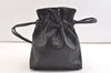 Authentic GUCCI Vintage Shoulder Hand Drawstring Bag Purse Leather Black 3549K