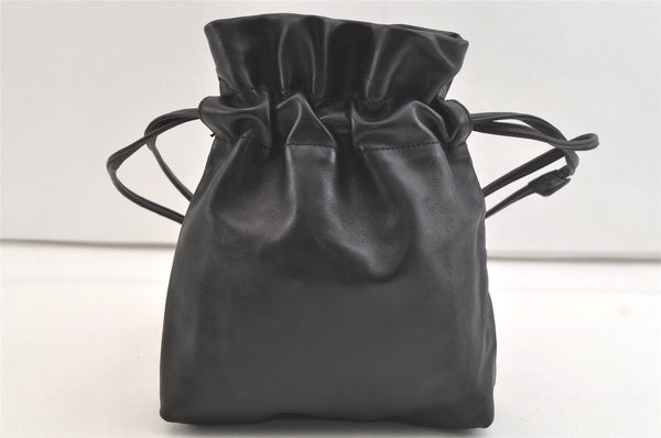Authentic GUCCI Vintage Shoulder Hand Drawstring Bag Purse Leather Black 3549K
