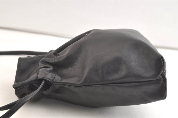 Authentic GUCCI Vintage Shoulder Hand Drawstring Bag Purse Leather Black 3549K