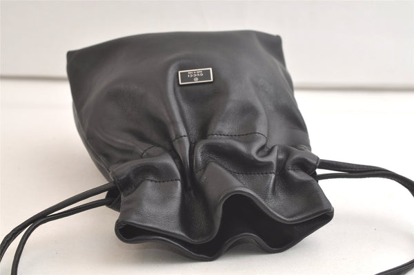 Authentic GUCCI Vintage Shoulder Hand Drawstring Bag Purse Leather Black 3549K