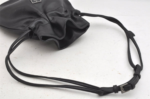 Authentic GUCCI Vintage Shoulder Hand Drawstring Bag Purse Leather Black 3549K