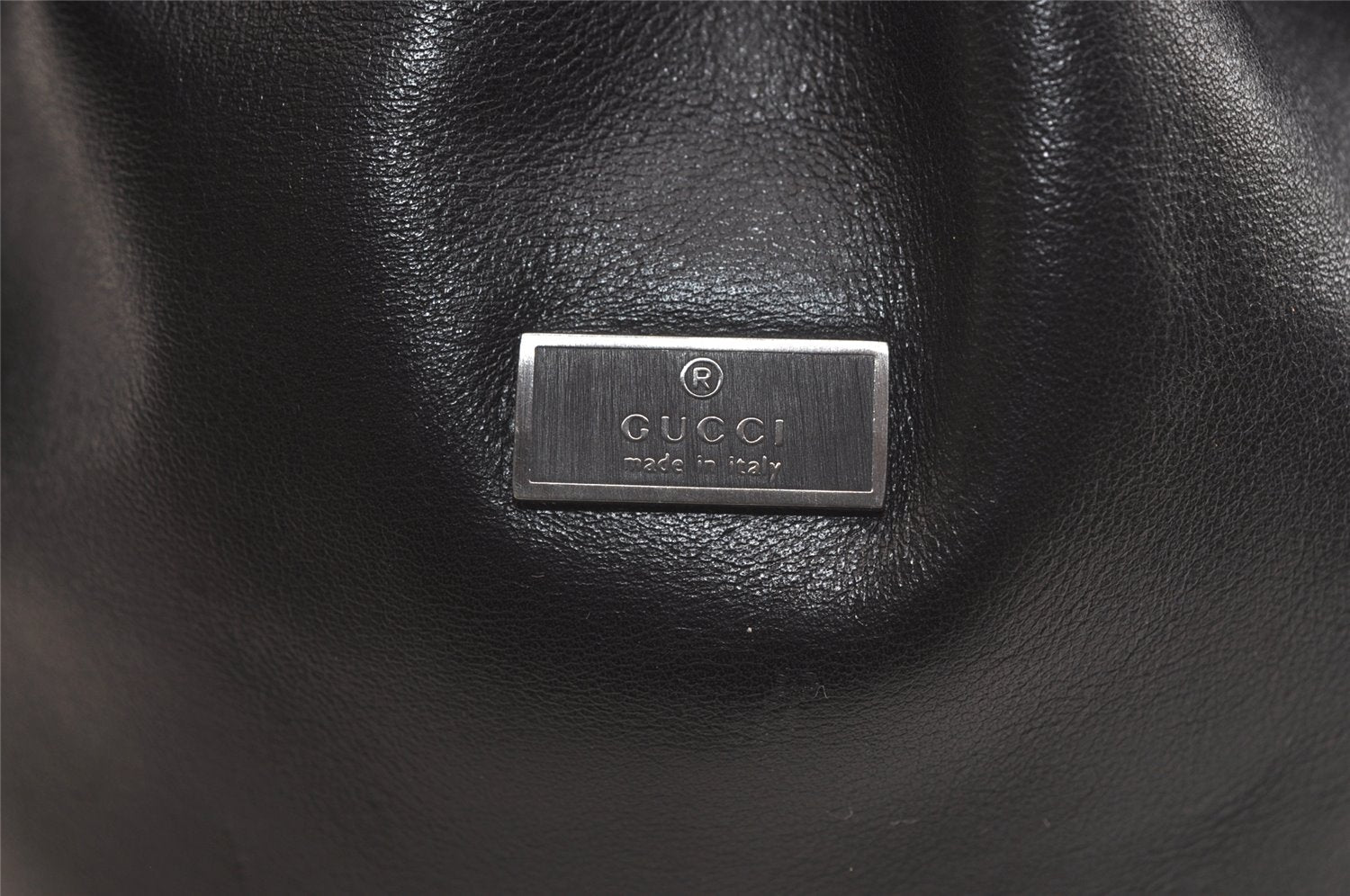 Authentic GUCCI Vintage Shoulder Hand Drawstring Bag Purse Leather Black 3549K