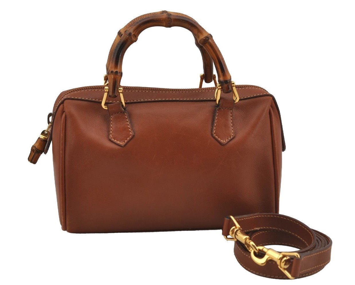 Authentic GUCCI Bamboo 2way Shoulder Hand Bag Purse Leather Brown Junk 3551J