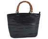 Authentic GUCCI Vintage Bamboo Tote Hand Bag Enamel Black 3552J