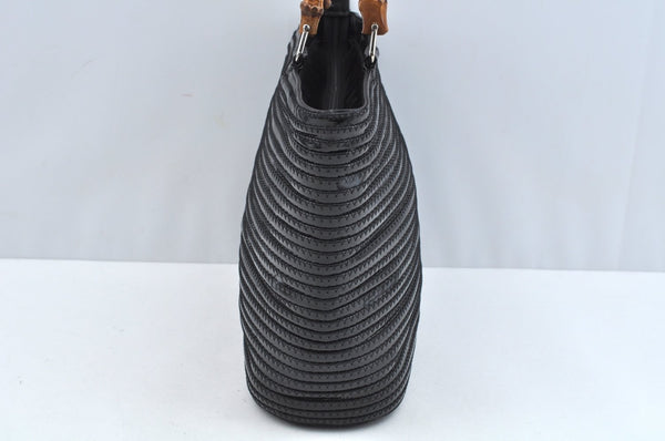 Authentic GUCCI Vintage Bamboo Tote Hand Bag Enamel Black 3552J