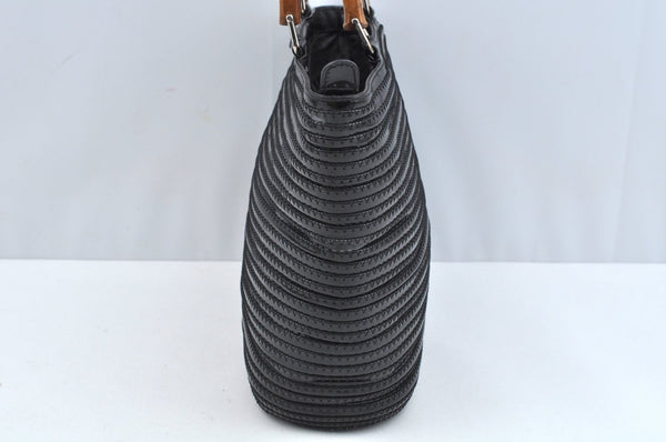 Authentic GUCCI Vintage Bamboo Tote Hand Bag Enamel Black 3552J