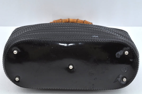 Authentic GUCCI Vintage Bamboo Tote Hand Bag Enamel Black 3552J