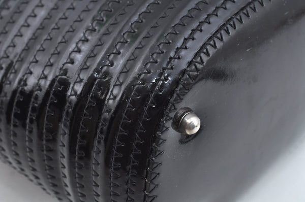 Authentic GUCCI Vintage Bamboo Tote Hand Bag Enamel Black 3552J