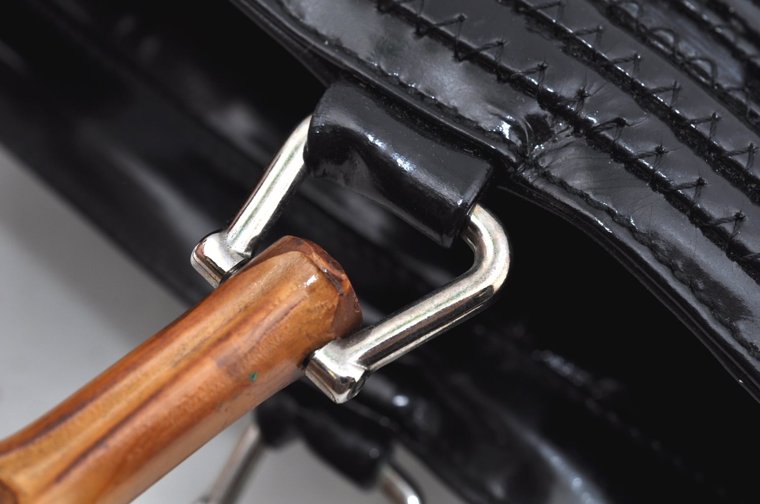 Authentic GUCCI Vintage Bamboo Tote Hand Bag Enamel Black 3552J