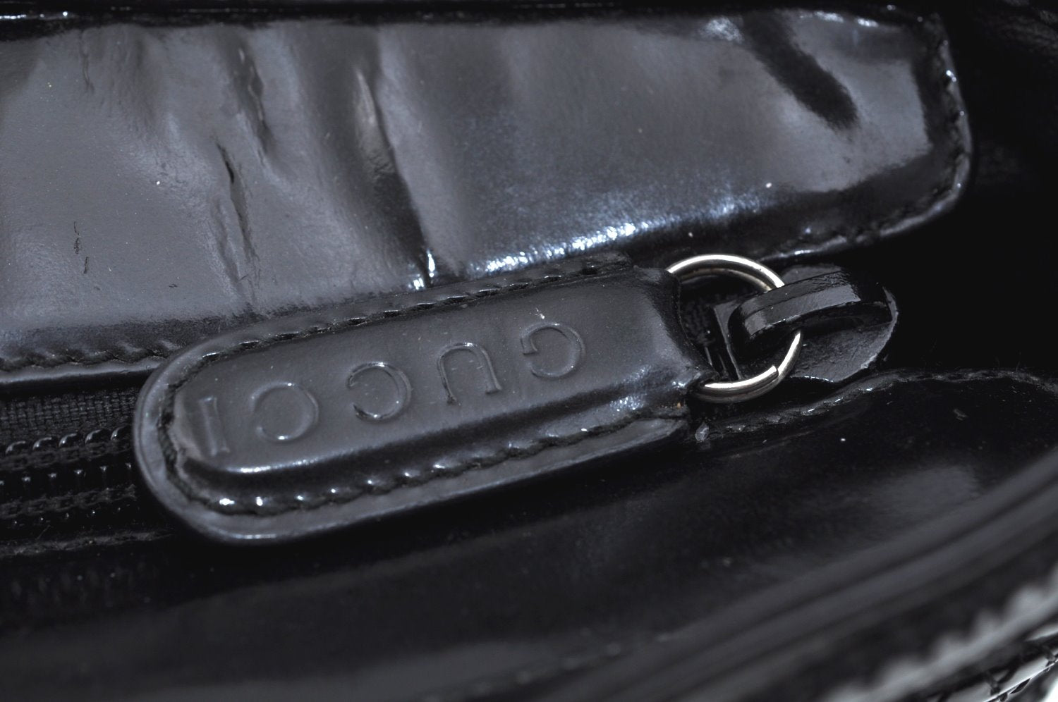 Authentic GUCCI Vintage Bamboo Tote Hand Bag Enamel Black 3552J