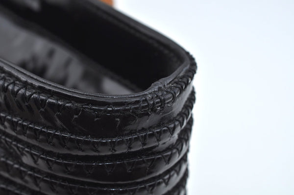 Authentic GUCCI Vintage Bamboo Tote Hand Bag Enamel Black 3552J