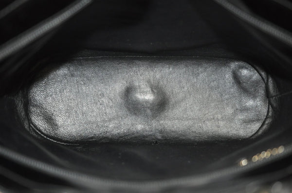 Authentic GUCCI Vintage Bamboo Tote Hand Bag Enamel Black 3552J