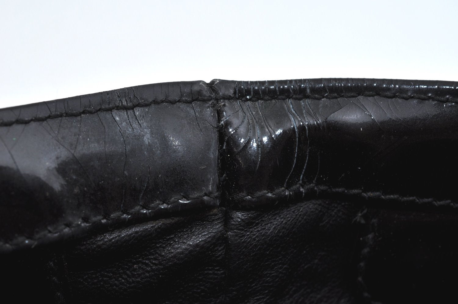 Authentic GUCCI Vintage Bamboo Tote Hand Bag Enamel Black 3552J