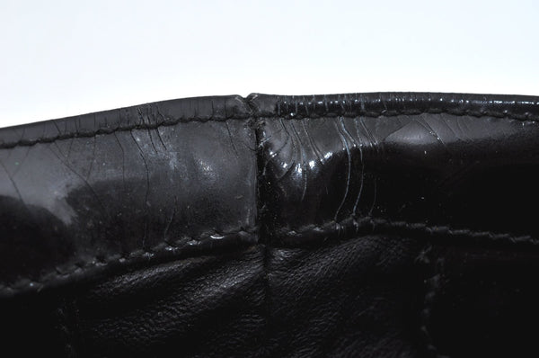 Authentic GUCCI Vintage Bamboo Tote Hand Bag Enamel Black 3552J