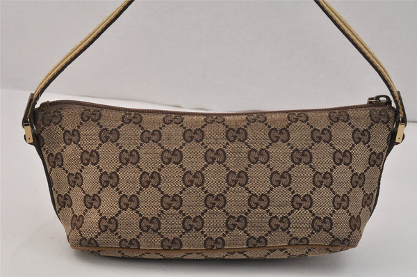 Authentic GUCCI Sherry Line Hand Bag Pouch GG Canvas Leather 141809 Brown 3553K