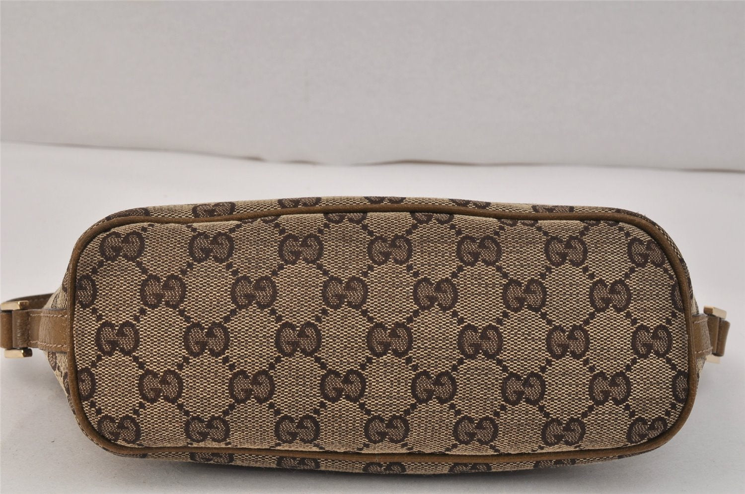 Authentic GUCCI Sherry Line Hand Bag Pouch GG Canvas Leather 141809 Brown 3553K