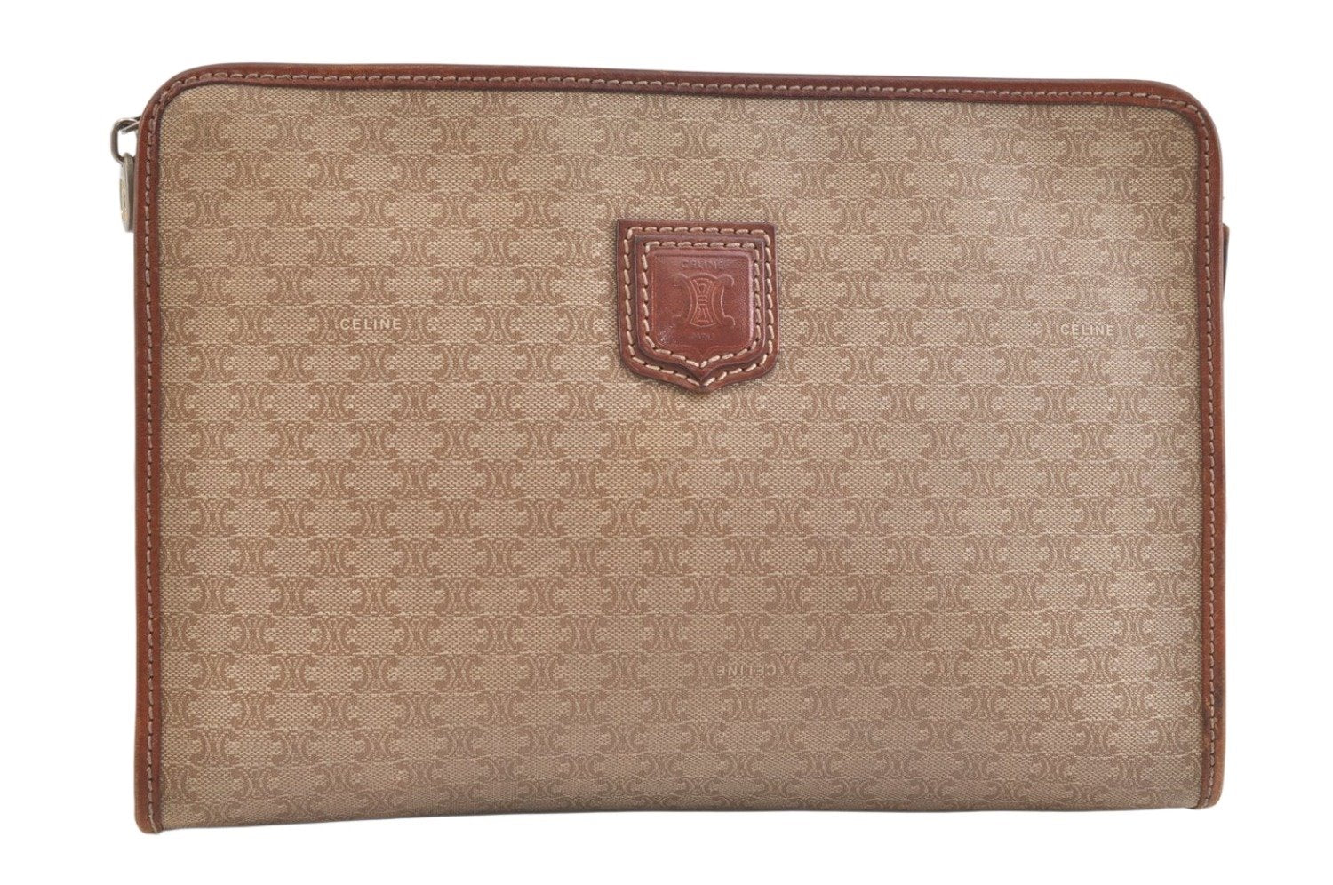 Authentic CELINE Macadam Blason Pattern Clutch Hand Bag PVC Leather Beige 3554K