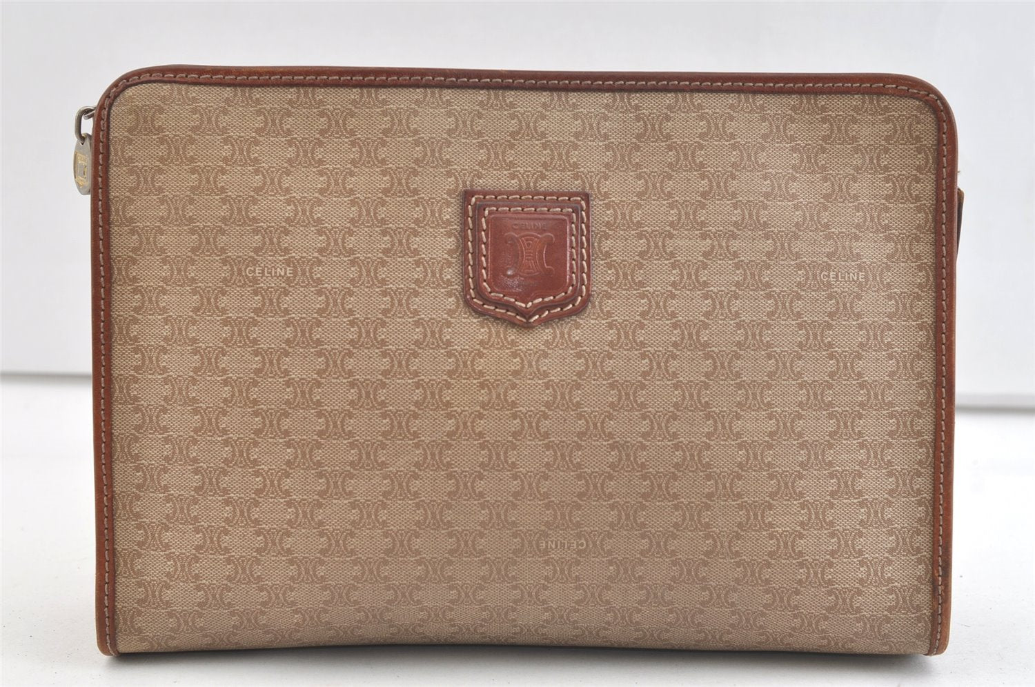 Authentic CELINE Macadam Blason Pattern Clutch Hand Bag PVC Leather Beige 3554K