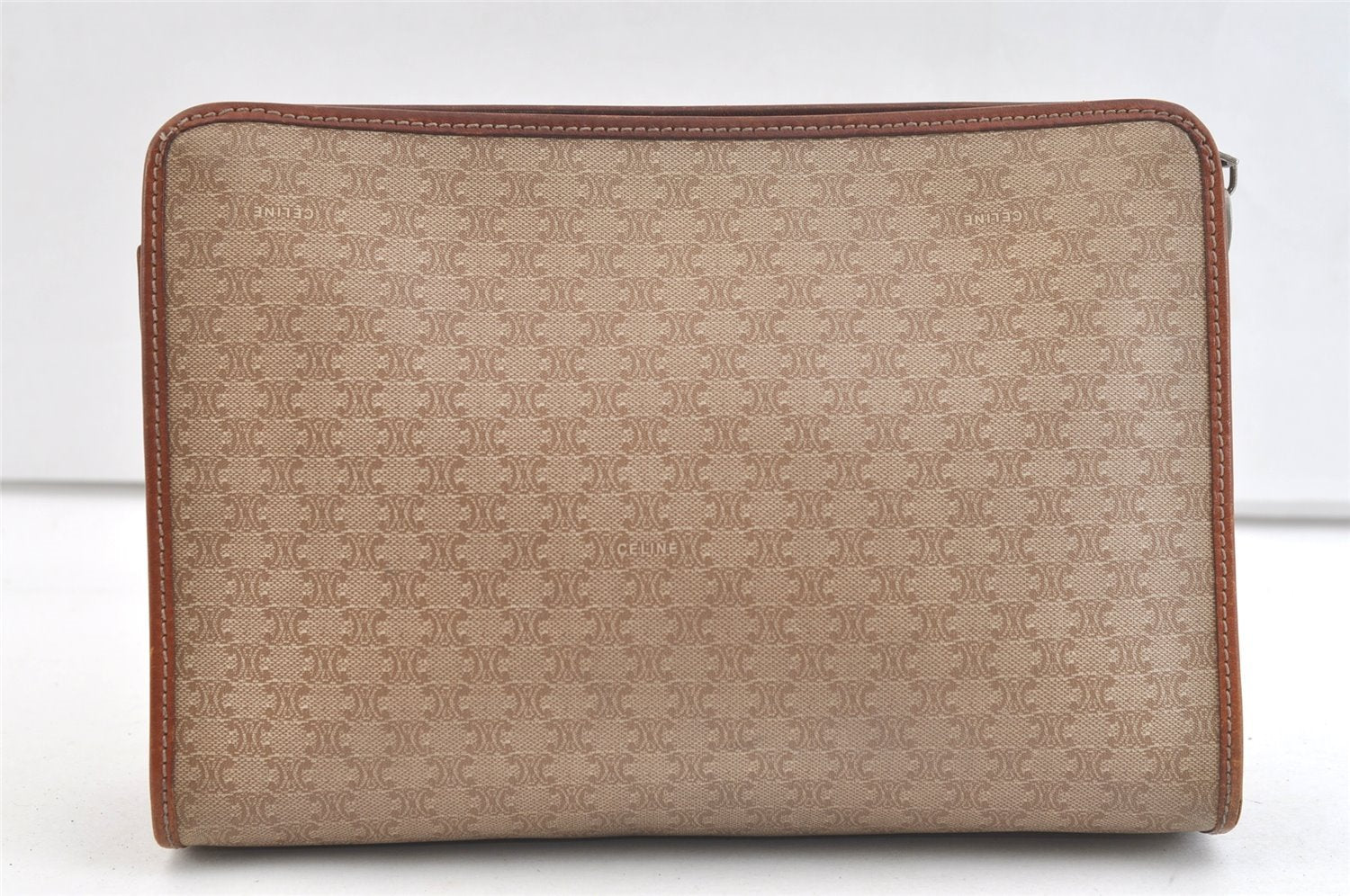 Authentic CELINE Macadam Blason Pattern Clutch Hand Bag PVC Leather Beige 3554K