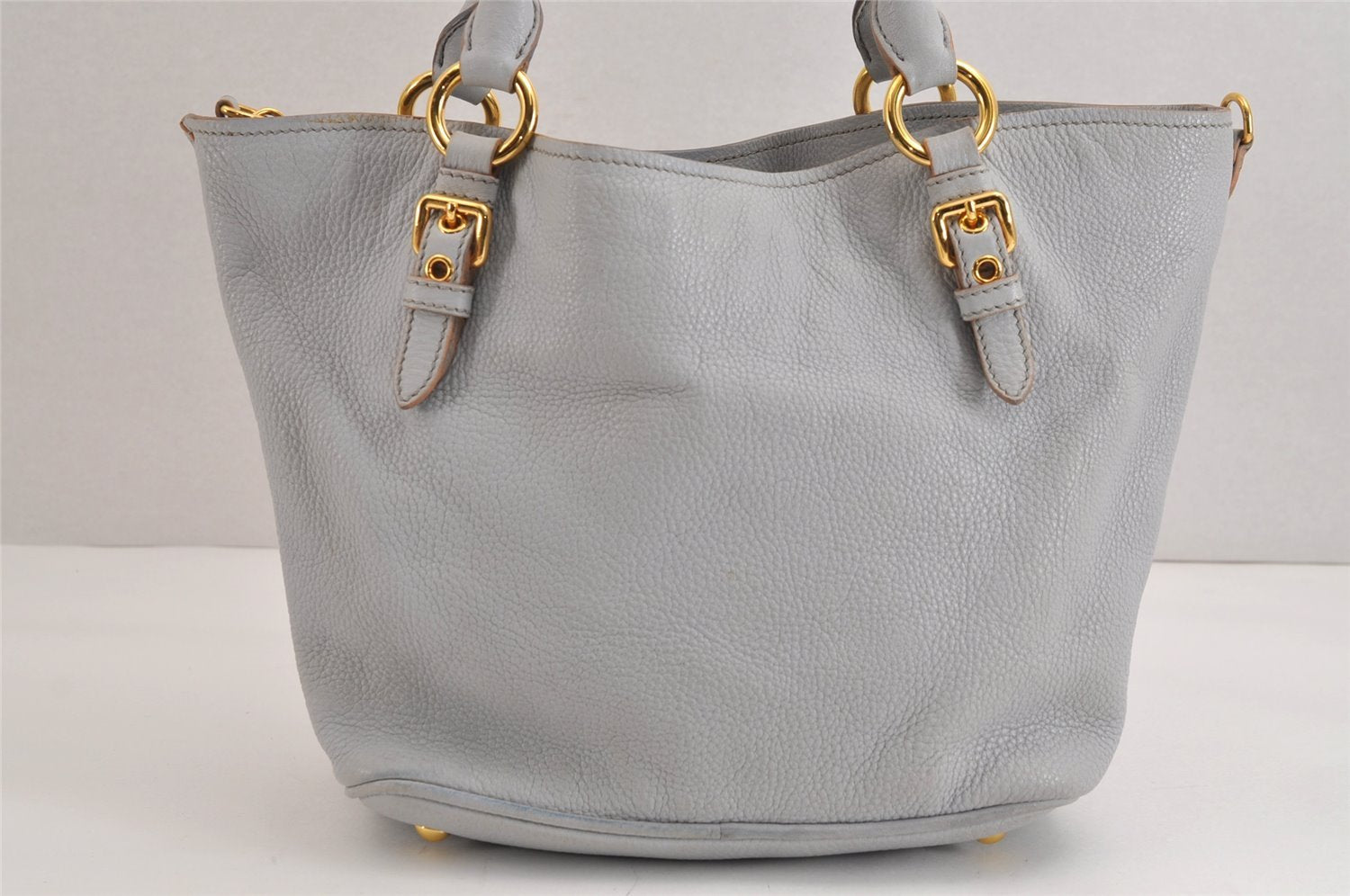 Authentic MIU MIU Vintage Leather 2Way Shoulder Tote Bag Light Gray 3555J