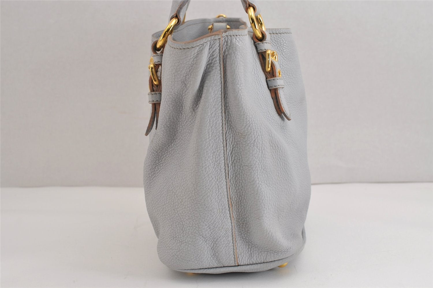 Authentic MIU MIU Vintage Leather 2Way Shoulder Tote Bag Light Gray 3555J