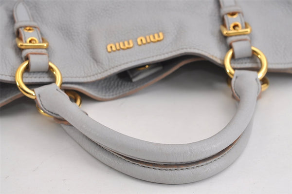Authentic MIU MIU Vintage Leather 2Way Shoulder Tote Bag Light Gray 3555J