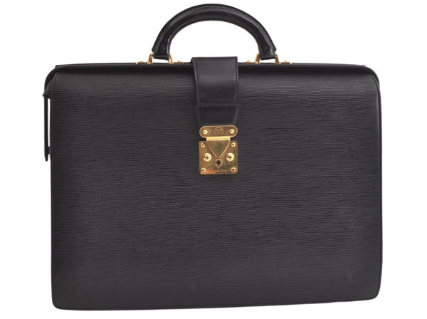 Authentic Louis Vuitton Epi Serviette Fermoir Briefcase M54352 Black LV 3557K