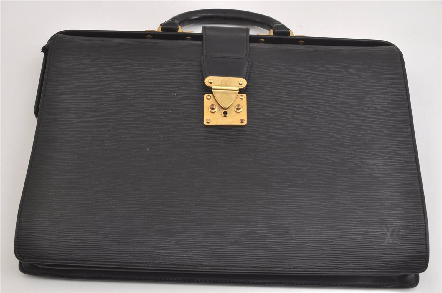 Authentic Louis Vuitton Epi Serviette Fermoir Briefcase M54352 Black LV 3557K