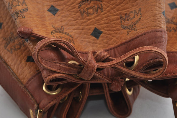 Authentic MCM Visetos Leather Drawstring Shoulder Cross Body Bag Brown 3558I