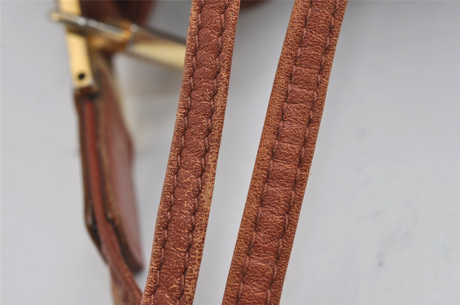 Authentic MCM Visetos Leather Drawstring Shoulder Cross Body Bag Brown 3558I