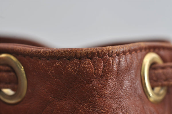 Authentic MCM Visetos Leather Drawstring Shoulder Cross Body Bag Brown 3558I