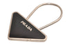 Authentic PRADA Metal Logo Key Ring Charm Silver Plating M713 Black 3558J