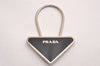 Authentic PRADA Metal Logo Key Ring Charm Silver Plating M713 Black 3558J