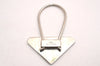 Authentic PRADA Metal Logo Key Ring Charm Silver Plating M713 Black 3558J