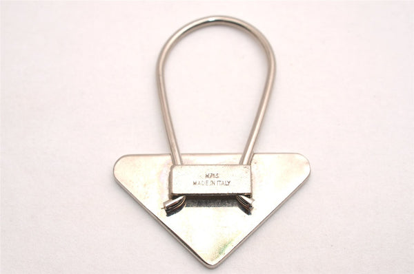 Authentic PRADA Metal Logo Key Ring Charm Silver Plating M713 Black 3558J