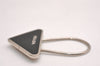 Authentic PRADA Metal Logo Key Ring Charm Silver Plating M713 Black 3558J