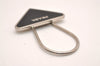Authentic PRADA Metal Logo Key Ring Charm Silver Plating M713 Black 3558J